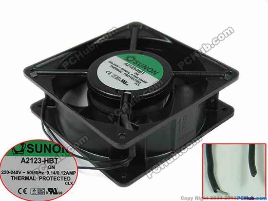 127834 SUNON A2123-HBT Server - Square Fan GN, sq120x120x38, 0-wire, 220V0.14A SUNON A2123-HBT Server - Square Fan 