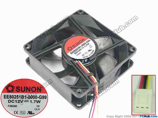 127839 SUNON EE80251B1-0000-G99 Server - Square Fan sq80x80x25, 3-wire, 12V1.7W SUNON EE80251B1-0000-G99 Server - Square Fan