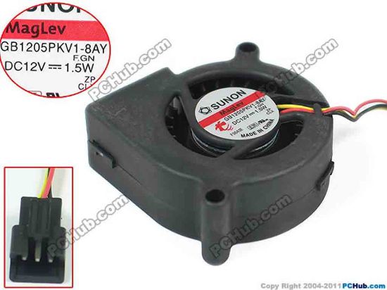 127855 SUNON GB1205PKV1-8AY Server - Blower Fan F.GN, bw50x50x20, 3-wire, 12V1.5W SUNON GB1205PKV1-8AY Server - Blower Fan