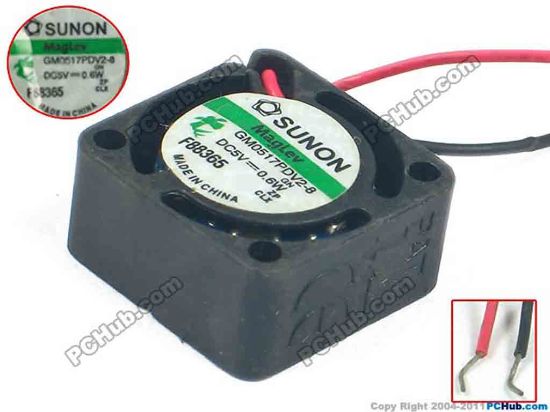 127859 SUNON GM0517PDV2-8 Server - Square Fan GN, sq17x17x8, 2-wire, 5V0.6W SUNON GM0517PDV2-8 Server - Square Fan 