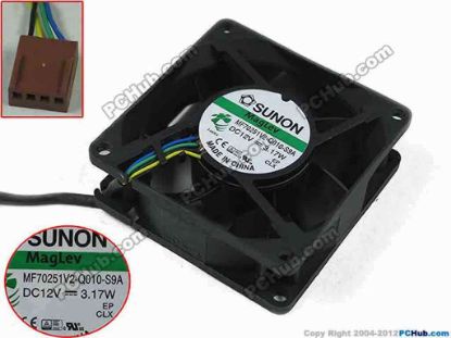 128002 SUNON MF70251V2-Q010-S9A Server - Square Fan sq70x70x25, 4-wire, 12V3.17W SUNON MF70251V2-Q010-S9A Server - Square Fan 