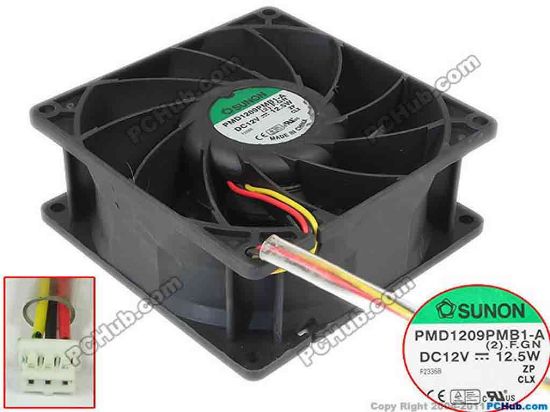 128022 SUNON PMD1209PMB1-A Server - Square Fan 2.F.GN, sq90x90x38, 3-wire, 12V12.5W SUNON PMD1209PMB1-A Server - Square Fan 