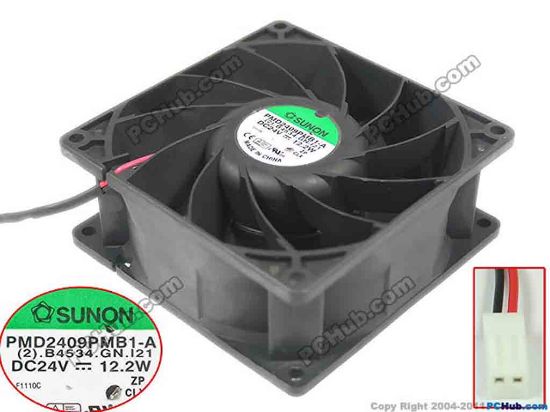 128033 SUNON PMD2409PMB1-A Server - Square Fan 2.GN.121, sq90x90x38, 2-wire, 24V12.2W SUNON PMD2409PMB1-A Server - Square Fan 