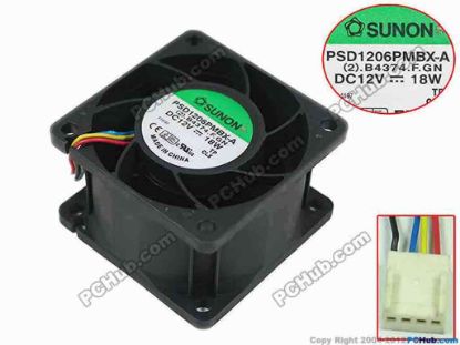 128044 SUNON PSD1206PMBX-A Server - Square Fan 2.B4374.F.GN, sq60X60X38, 4-wire, 12V18W SUNON PSD1206PMBX-A Server - Square Fan 