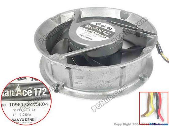 128834 Sanyo Denki 109E1724V5K04  Server - Round Fan dia172x150x51, 4-wire, 24V 1.3A Sanyo Denki 109E1724V5K04  Server - Round Fan 