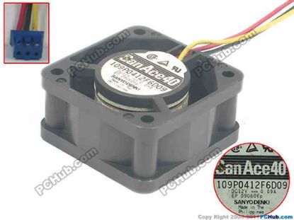128846 Sanyo Denki 109P0412F6D09  Server - Square Fan sq40x40x20, w60x3x3, 12V 0.09A Sanyo Denki 109P0412F6D09  Server - Square Fan 