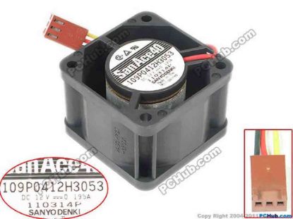 128848 Sanyo Denki 109P0412H3053 Server - Square Fan sq40x40x28, 3-wire, 12V 0.195A Sanyo Denki 109P0412H3053 Server - Square Fan 