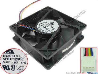 128927 Delta Electronics AFB1212SHE Server - Square Fan 6J33, sq120x120x38, 4-wire, 12V 1.60A Delta Electronics AFB1212SHE Server - Square Fan 