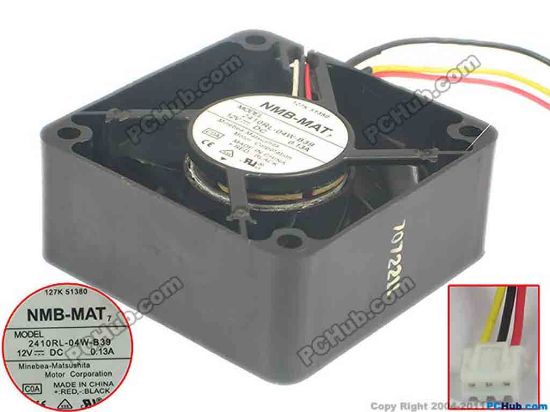128953 NMB-MAT / Minebea 2410RL-04W-B39 Server - Square Fan sq60x60x25, 3-wire, 12V 0.13A NMB-MAT / Minebea 2410RL-04W-B39 Server - Square Fan 