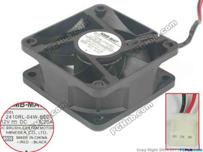 128954 NMB-MAT / Minebea 2410RL-04W-B50 Server - Square Fan sq60x60x25, 2-wire, 12V 0.20A NMB-MAT / Minebea 2410RL-04W-B50 Server - Square Fan 
