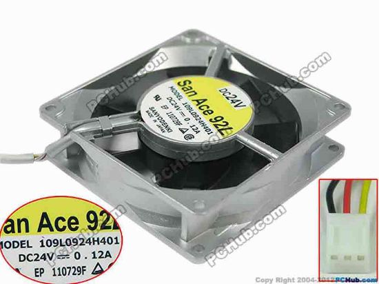 129057 Sanyo Denki 109L0924H401 Server - Square Fan sq90x90x25, 3-wire, 24V 0.12A Sanyo Denki 109L0924H401 Server - Square Fan 