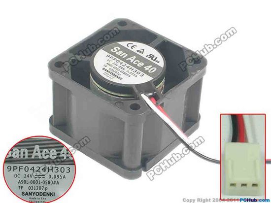129142 Sanyo Denki 9PF0424H303 Server - Square Fan sq40x40x28, 3-wire, 24V 0.095A Sanyo Denki 9PF0424H303 Server - Square Fan 