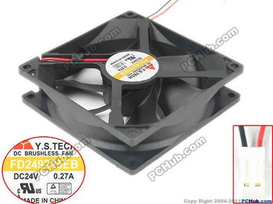129189 Y.S TECH FD249225EB Server - Square Fan sq90x90x25, 2-wire, 24V 0.27A Y.S TECH FD249225EB Server - Square Fan