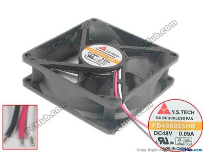 129194 Y.S TECH FD488025HB Server - Square Fan sq80x80x25, 3-wire, 48V 0.09A Y.S TECH FD488025HB Server - Square Fan