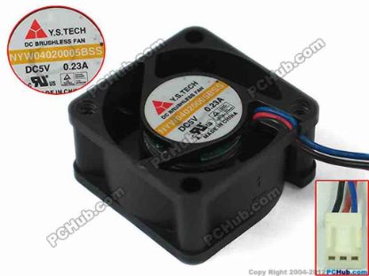 129199 Y.S TECH NYW04020005BSS Server - Square Fan sq40x40x20, 3-wire, 5V 0.23A Y.S TECH NYW04020005BSS Server - Square Fan 