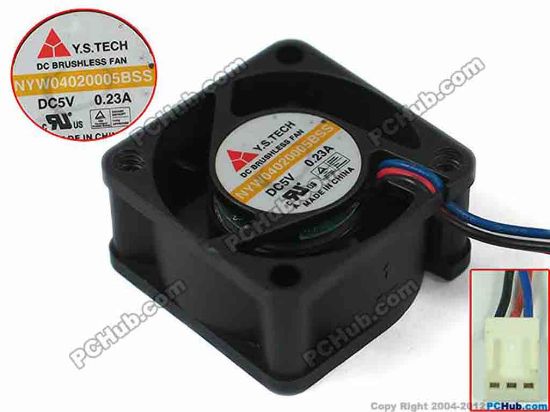 129199 Y.S TECH NYW04020005BSS Server - Square Fan sq40x40x20, 3-wire, 5V 0.23A Y.S TECH NYW04020005BSS Server - Square Fan 