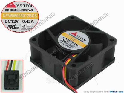 129200 Y.S TECH NYW06025012BSS Server - Square Fan sq60x60x25, 3-wire, 12V 0.42A Y.S TECH NYW06025012BSS Server - Square Fan 