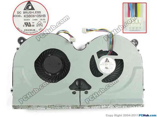 129894 Delta Electronics KSB06105HB Cooling Fan  -BL2Q, DC5V 0.40A, Bare fan, 2 fan Delta Electronics KSB06105HB Cooling Fan