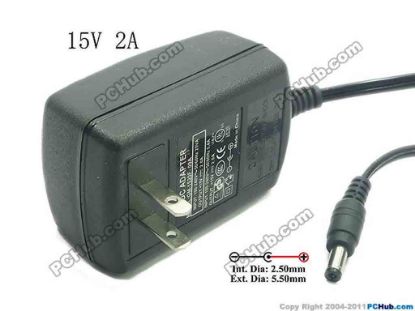129936 PCH OEM Power AC Adapter - Compatible GM-1520F-09A, 15V 2A, 5.5/2.5mm, US 2-Pin, New PCH OEM Power AC Adapter - Compatible 