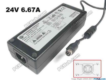 130190 Li Shin 0226B24160 AC Adapter - NEW Original 24V 6.67A, 4-Pin Din, 3-Prong Li Shin 0226B24160 AC Adapter - NEW Original 