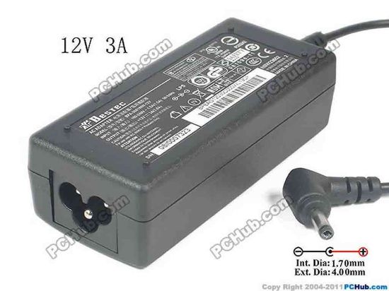 130293 Bestec BPA-3601WW-12V AC Adapter - NEW Original 12V 3A, Barrel 4.0/1.7mm, 3-Prong, New Bestec BPA-3601WW-12V AC Adapter - NEW Original 