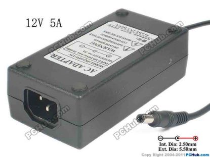 130492 PCH OEM Power AC Adapter - Compatible HQ-60W-12V, TMJ-012050060W, 12V 5A 5.5/2.5mm, C14, New PCH OEM Power AC Adapter - Compatible