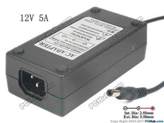 130492 PCH OEM Power AC Adapter - Compatible HQ-60W-12V, TMJ-012050060W, 12V 5A 5.5/2.5mm, C14, New PCH OEM Power AC Adapter - Compatible