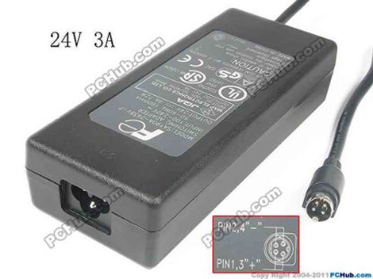 130565 PCH OEM Power AC Adapter - Compatible 24V 3A, 4-Pin, P1&2=+, 3-Prong, New PCH OEM Power AC Adapter - Compatible 