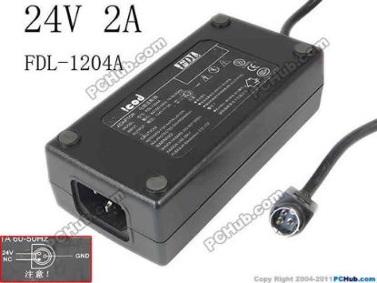 130619 PCH OEM Power AC Adapter - Compatible FDL-1204A, 24V 2A, 3-Pin Din, C14, New PCH OEM Power AC Adapter - Compatible 
