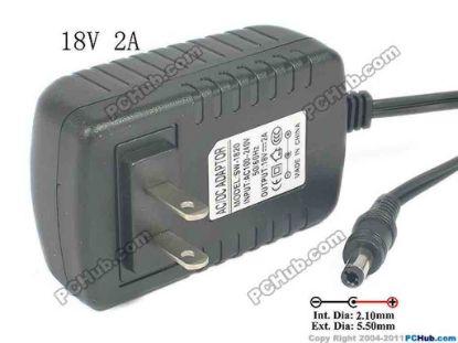 130634 PCH OEM Power AC Adapter - Compatible 18V 2A, Barrel 5.5/2.2mm, US 2-Pin Plug PCH OEM Power AC Adapter - Compatible