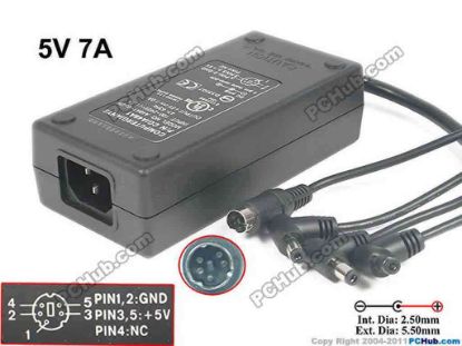 130659 PCH OEM Power AC Adapter - Compatible 5V 7A, Barrel 3x5.5/2.5mm, 5-pin, IEC C14, New PCH OEM Power AC Adapter - Compatible 