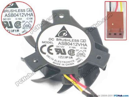 130893 Delta Electronics ASB0412VHA Cooling Fan  -C106, DC12V 0.16A, Bare Delta Electronics ASB0412VHA Cooling Fan  