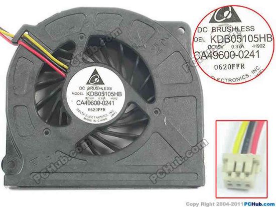 130913 Delta Electronics KDB05105HB Cooling Fan  -H902, DC5V 0.37A, Bare Delta Electronics KDB05105HB Cooling Fan  