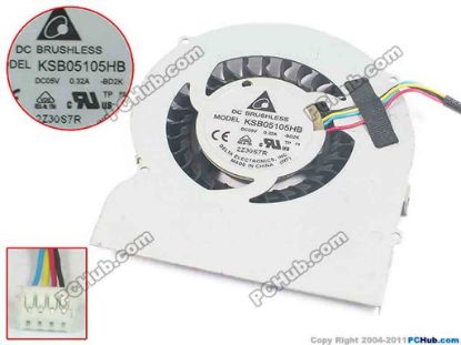 130936 Delta Electronics KSB05105HB Cooling Fan  -BD2K, DC5V 0.50A, Bare Delta Electronics KSB05105HB Cooling Fan  
