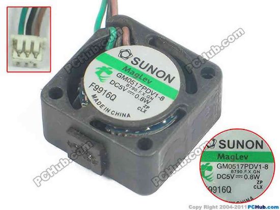 131063 SUNON GM0517PDV1-8 Server - Square Fan B790.F.X.GN, sq40x40x10, w10x3x3, 5V 0.8W SUNON GM0517PDV1-8 Server - Square Fan 