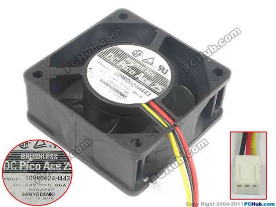 131387 Sanyo Denki 109R0624H443 Server - Square Fan sq60x60x25, w180x3x3, 24V 0.06A Sanyo Denki 109R0624H443 Server - Square Fan 