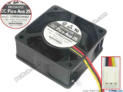 131390 Sanyo Denki 9A0624H402 Server - Square Fan sq60x60x25, w180x3x3, 24V 0.06A Sanyo Denki 9A0624H402 Server - Square Fan 