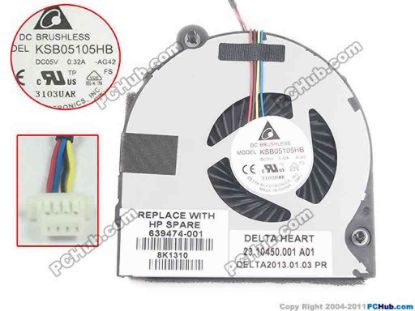 131530 Delta Electronics KSB05105HB Cooling Fan  -AG42, 5V 0.32A, 4wire 4pins, Bare Delta Electronics KSB05105HB Cooling Fan