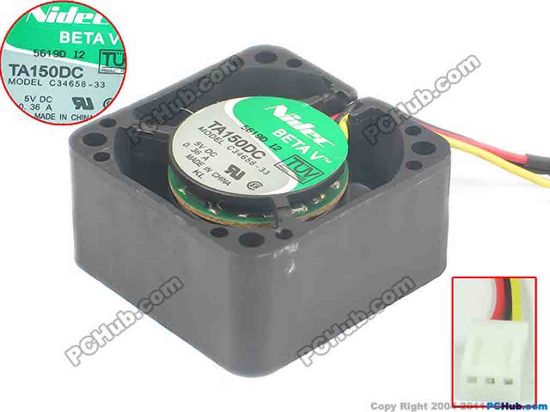 131563 Nidec C34658-33 Server - Square Fan sq40x40x20, w200x3x3, 5V 0.36A Nidec C34658-33 Server - Square Fan 