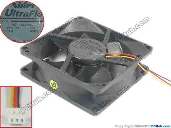 132236 Nidec T80T12MUB7-52 Server - Square Fan J23, J231, DC 12V 0.19A, 80x80x30mm Nidec T80T12MUB7-52 Server - Square Fan 
