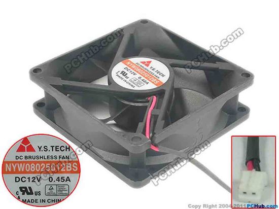 132276 Y.S TECH NYW08025012BS Server - Square Fan sq80x80x25mm, 2-wire, 12V 0.45A Y.S TECH NYW08025012BS Server - Square Fan 