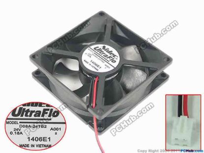 132462 Nidec D08A-24TB2 Server - Square Fan sq80x80x25mm, w70x2x2, 24V 0.18A Nidec D08A-24TB2 Server - Square Fan 