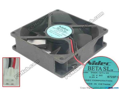 132465 Nidec D09A-12TU Server - Square Fan 03, sq90x90x25mm, 2-wire,12V 0.20A Nidec D09A-12TU Server - Square Fan