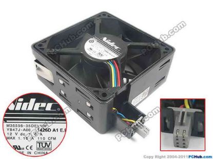 132508 Nidec M35556-35DEL10F Server - Square Fan Y847J, sq92x92x38mm, 4-wire, 12V 1A Nidec M35556-35DEL10F Server - Square Fan
