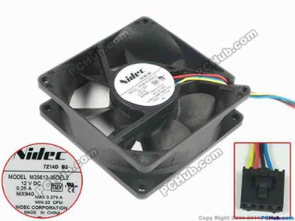 132510 Nidec M35613-35DEL2 Server - Square Fan sq80x80x25mm, 4-wire, 12V 0.25A Nidec M35613-35DEL2 Server - Square Fan 