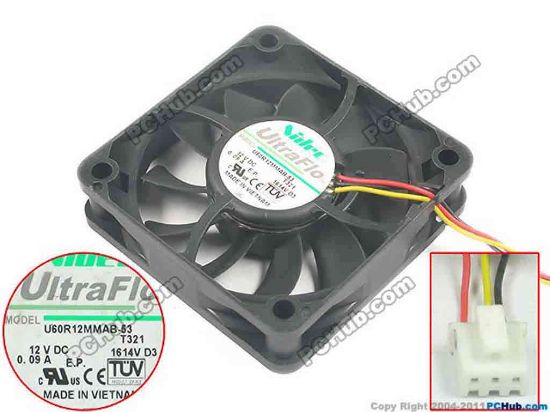 132524 Nidec U60R12MMAB-53 Server - Square Fan T321, sq60X60X15mm, 3-wire, 12V 0.09A Nidec U60R12MMAB-53 Server - Square Fan