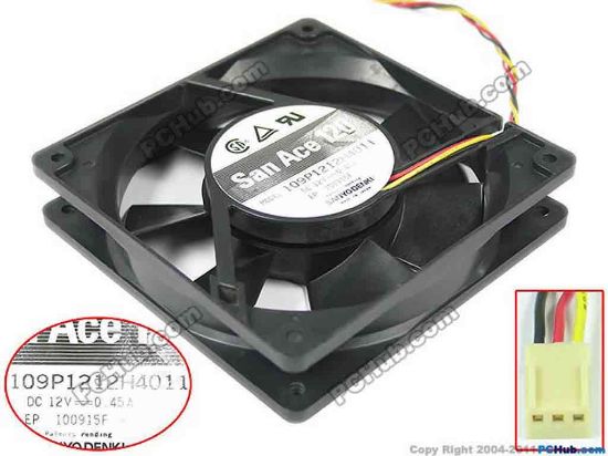 132553 Sanyo Denki 109P1212H4011  Server - Square Fan DC 12V 0.45A, 120X120X25mm, 3-Wire Sanyo Denki 109P1212H4011  Server - Square Fan 