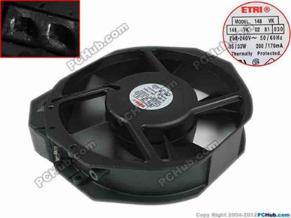 132805 ETRI 148VK0281030 Server - Round Fan dia172x150x38mm, 0-wire, 240V 170ma ETRI 148VK0281030 Server - Round Fan 