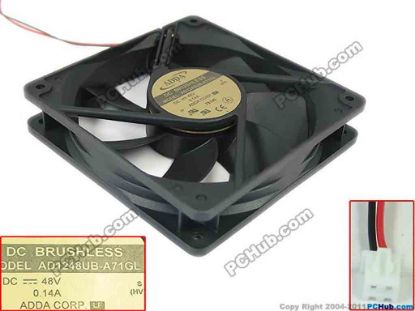 132904 ADDA AD1248UB-A71GL Server - Square Fan sq120x120x25mm, 2-wire, 48V 0.14A ADDA AD1248UB-A71GL Server - Square Fan 