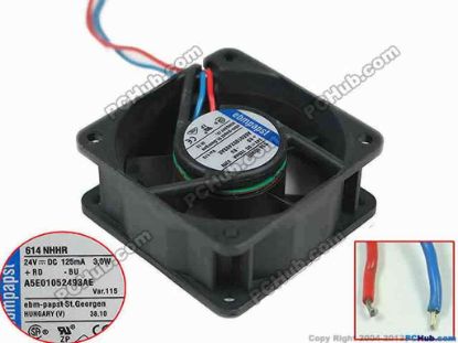 132970 ebm-papst 614NHHR Server - Square Fan sq60x60x25mm, 2-wire, 24V 0.125A ebm-papst 614NHHR Server - Square Fan